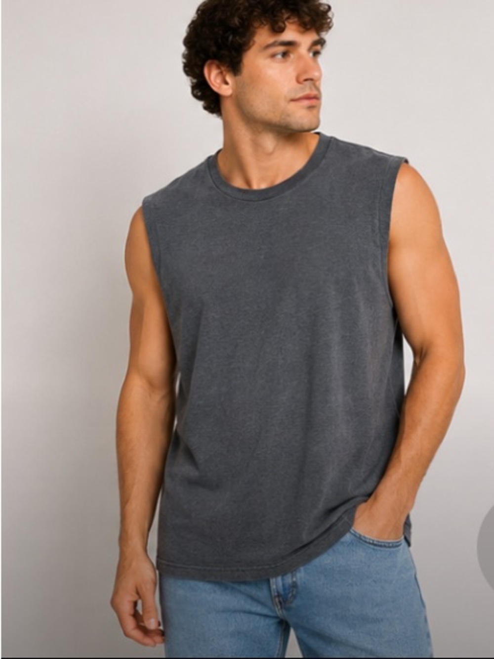 Grey medium gap muscle tank